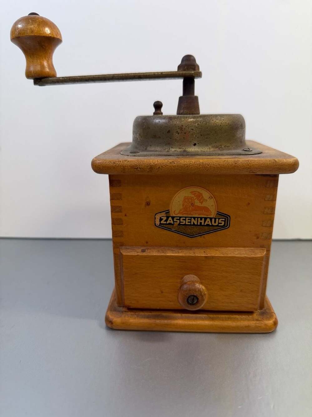Vintage Zassenhaus No. 170 Wooden Coffee Grinder with Lion Logo